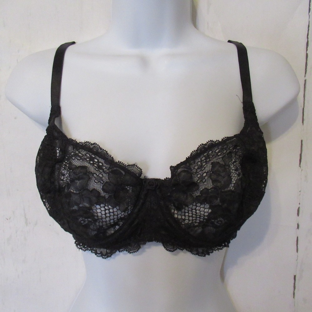 Vintage  90s Victorias Secret Bra 38D Black Lace Underwire Back Clsoure 3622